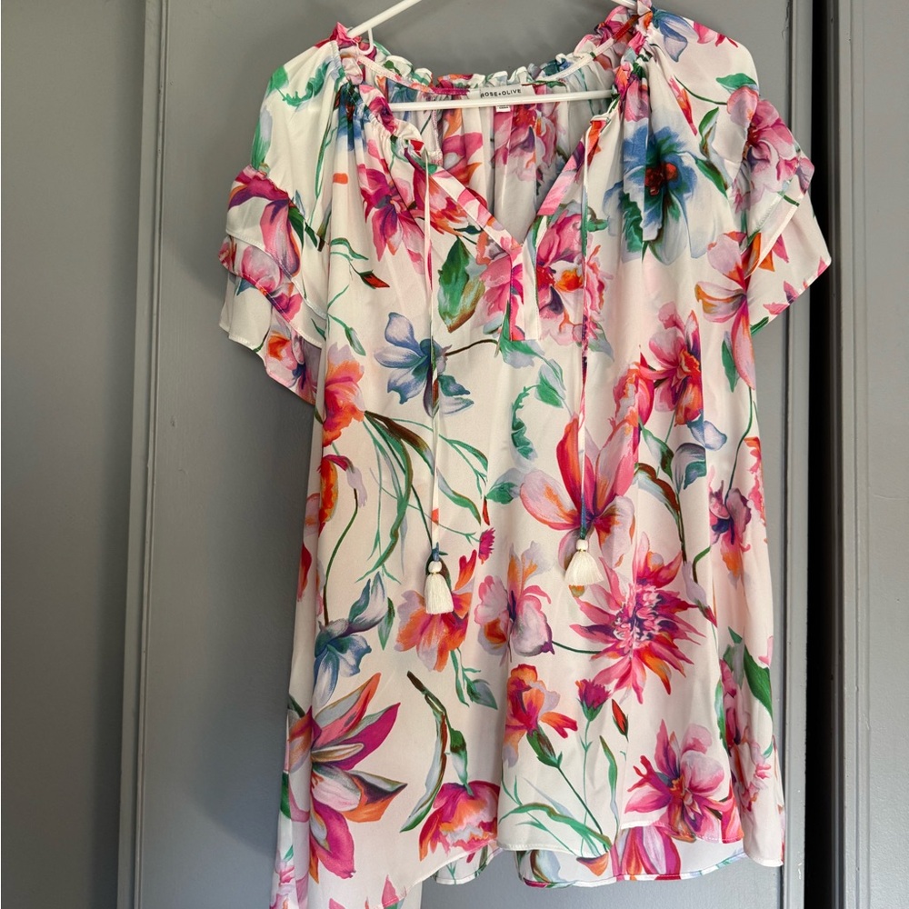 Rose & Olive Floral Blouse - Pink and Green